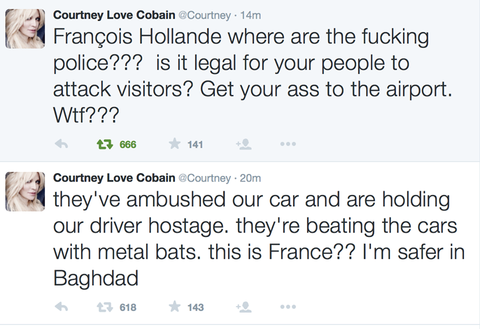 Courtney Love tweet taxi